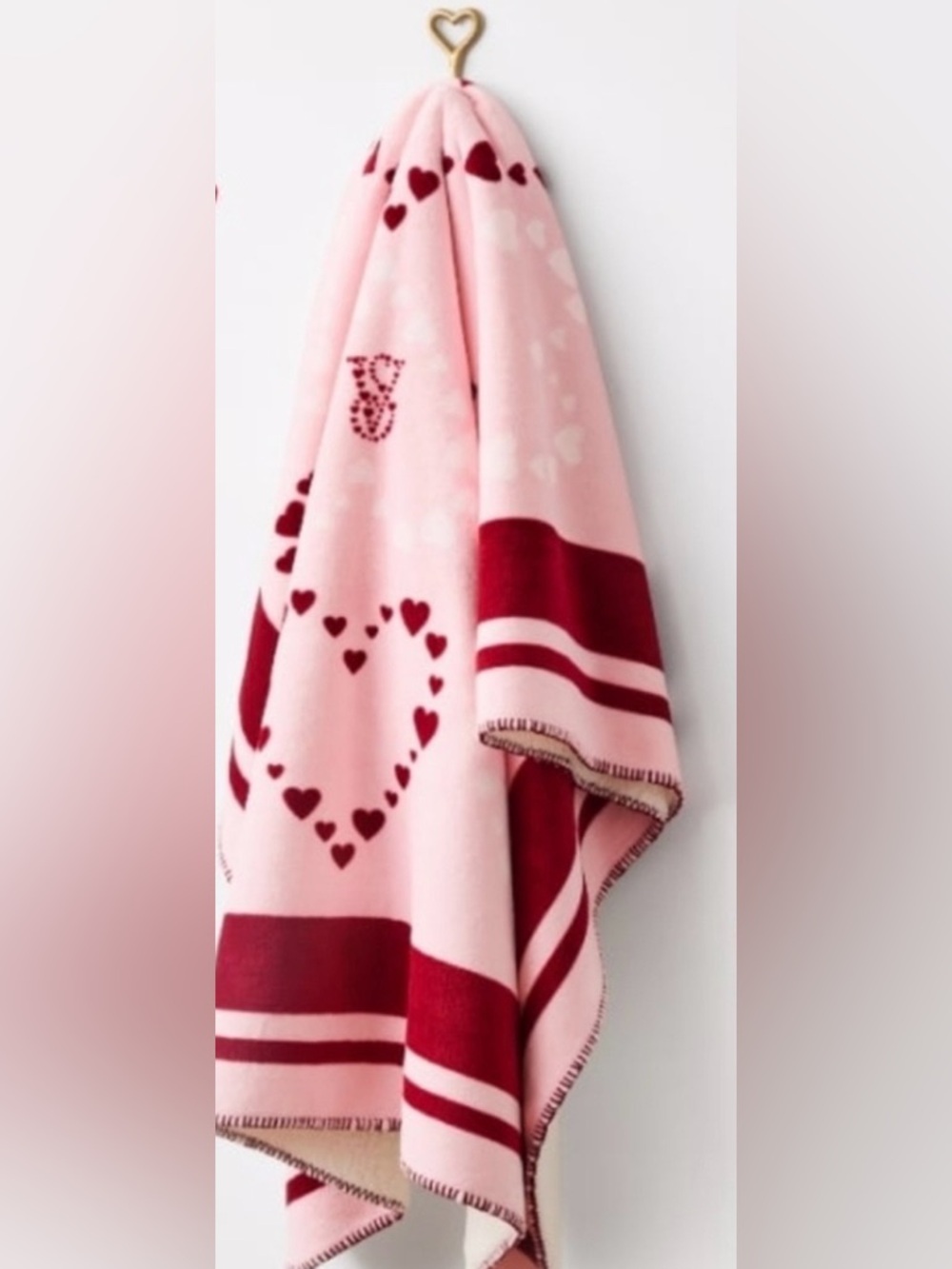 Pink Blanket with Red and White Heart Accents